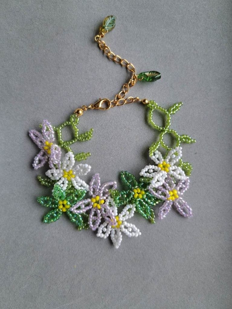Miyuki kralen armband – bloemen design, Overige materialen, Verzenden, Nieuw, Met bedels of kralen