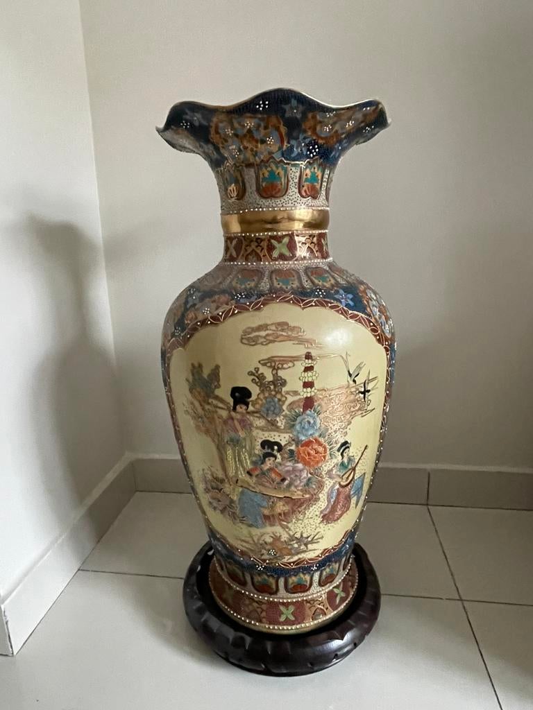 Grote vintage Satsuma-stijl vaas – handgeschilderd, Ophalen