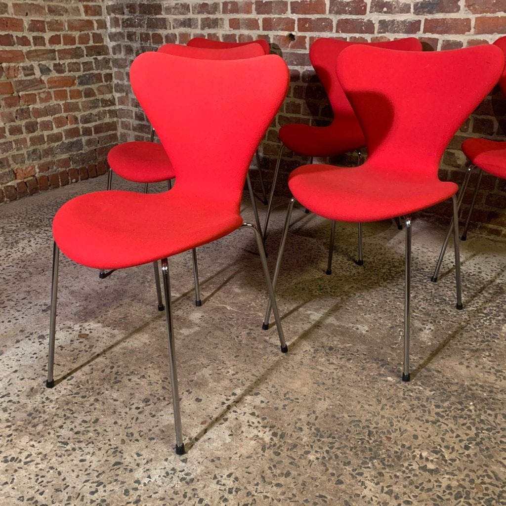 6 chaises Butterfly (série 7) - Arne Jacobsen - Fritz Hansen, Maison & Meubles, Chaises, Enlèvement, Comme neuf, Rouge, Cinq, Six Chaises ou plus