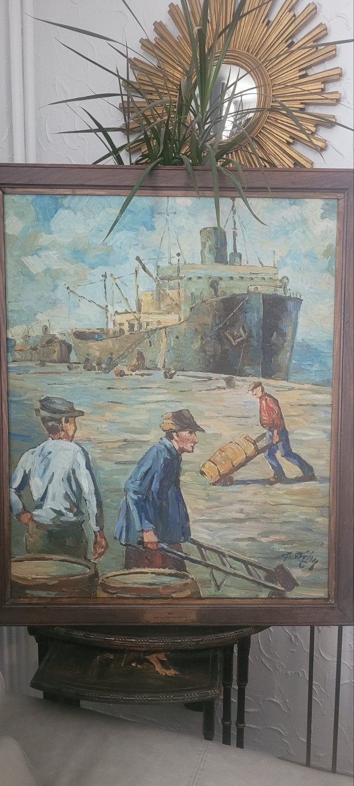 Oude olie E. von Sijben uit Maroije - havengezicht, Ophalen, Olieverf, Maritiem / water, Paneel