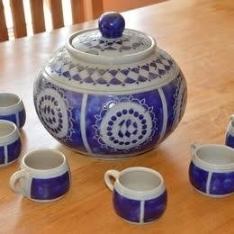 SERVICE SANGRIA EN GRES BLEU GRIS, Huis en Inrichting, Woonaccessoires | Overige, Ophalen of Verzenden, Blauw