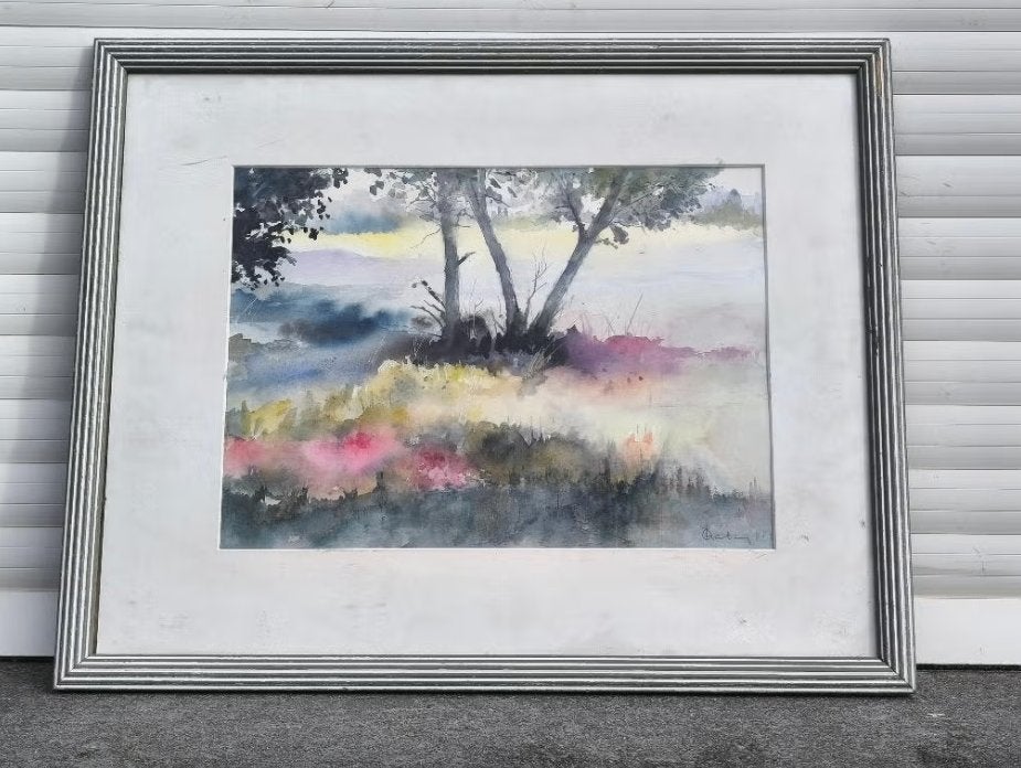 Aquarelle paysage signe Renee martens, Antiquités & Art, Art | Peinture | Classique, Enlèvement ou Envoi, Aquarelle, Paysage