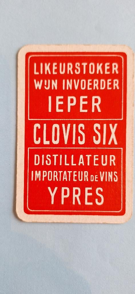 Speelkaart Ieper_Clovis Six Likeurstokerij_rood_272, Verzamelen, Ophalen of Verzenden, Gebruikt, Speelkaart(en)