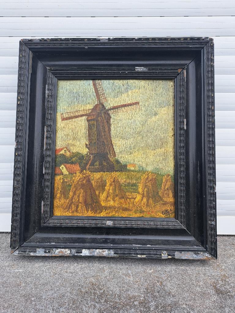 huile sur panneau moulin signe rene caty, Antiquités & Art, Enlèvement ou Envoi