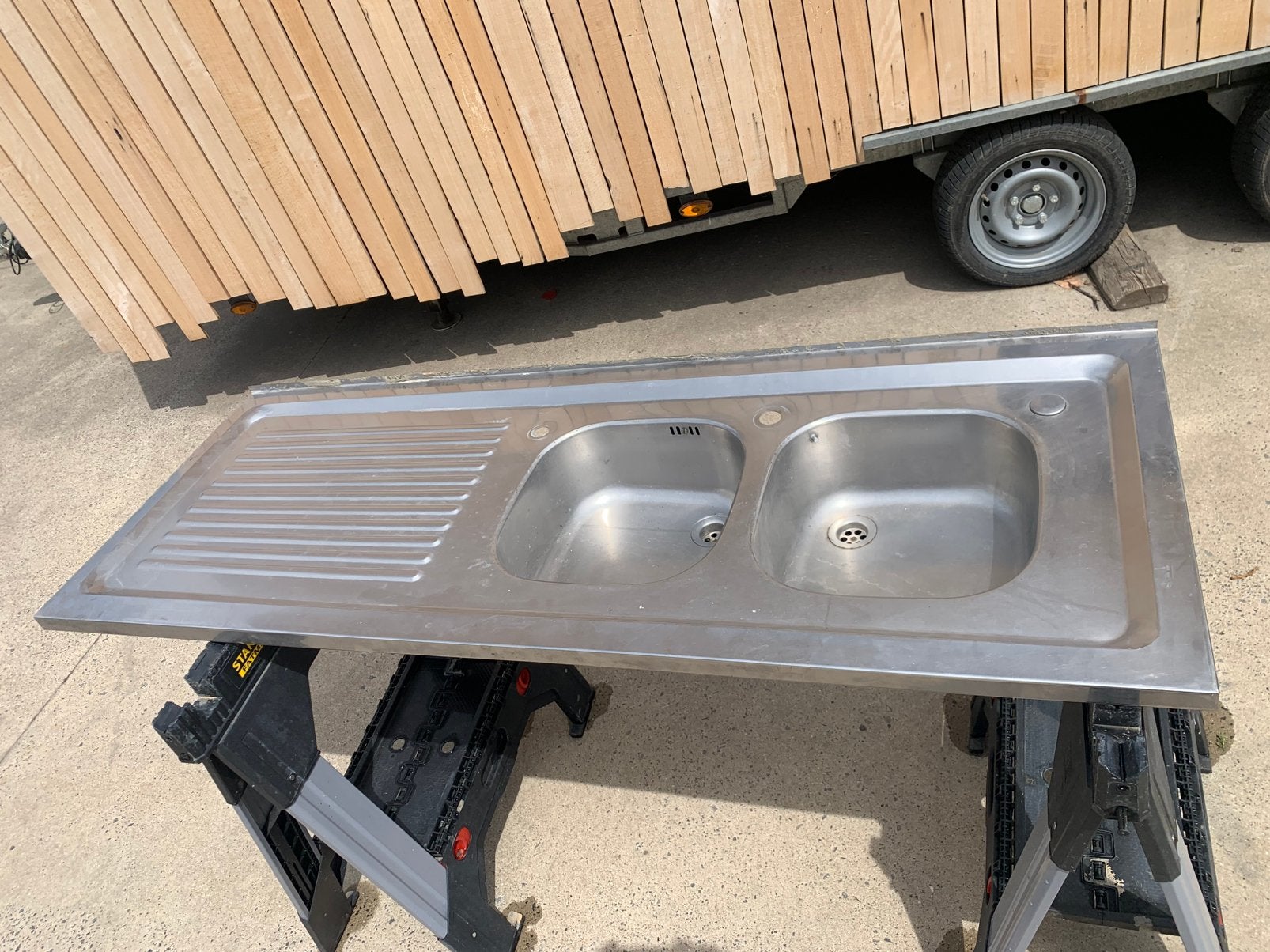 Double evier en inox, Ophalen, Gebruikt, 150 tot 200 cm, Zilver