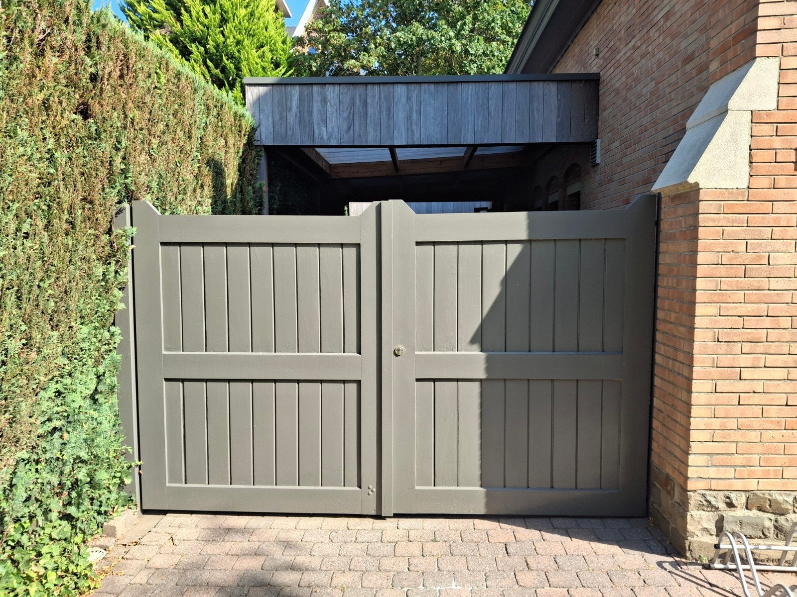 Portail double tournant en bois gris Ral 7039, 200 cm ou plus, Portail battant, Utilisé, Bois