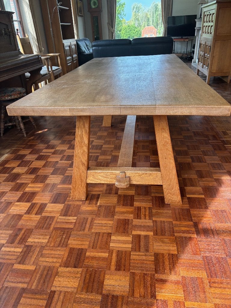 Eiken tafel en stoelen, Ophalen, Gebruikt, Eikenhout, 200 cm of meer