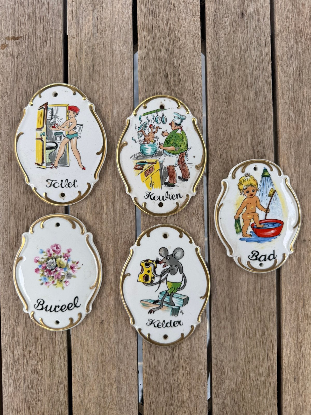 Deurbeslag - vintage deurbord in porselein, Ophalen, Gebruikt, Spijkers