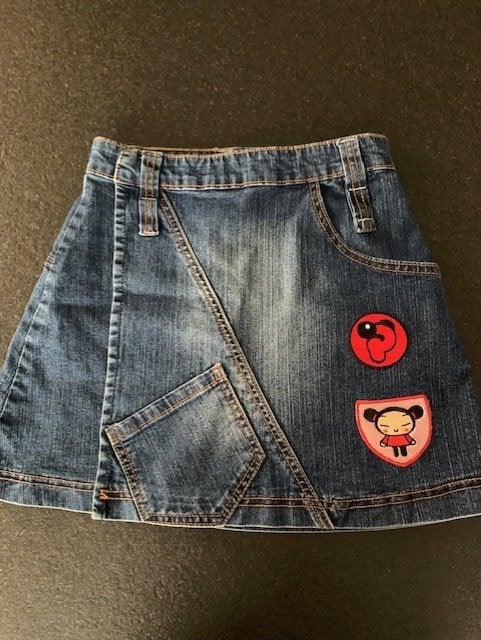 Stretch jeansrokje met opdruk: maat 128, Kinderen en Baby's, Kinderkleding | Maat 128, Ophalen of Verzenden, Zo goed als nieuw