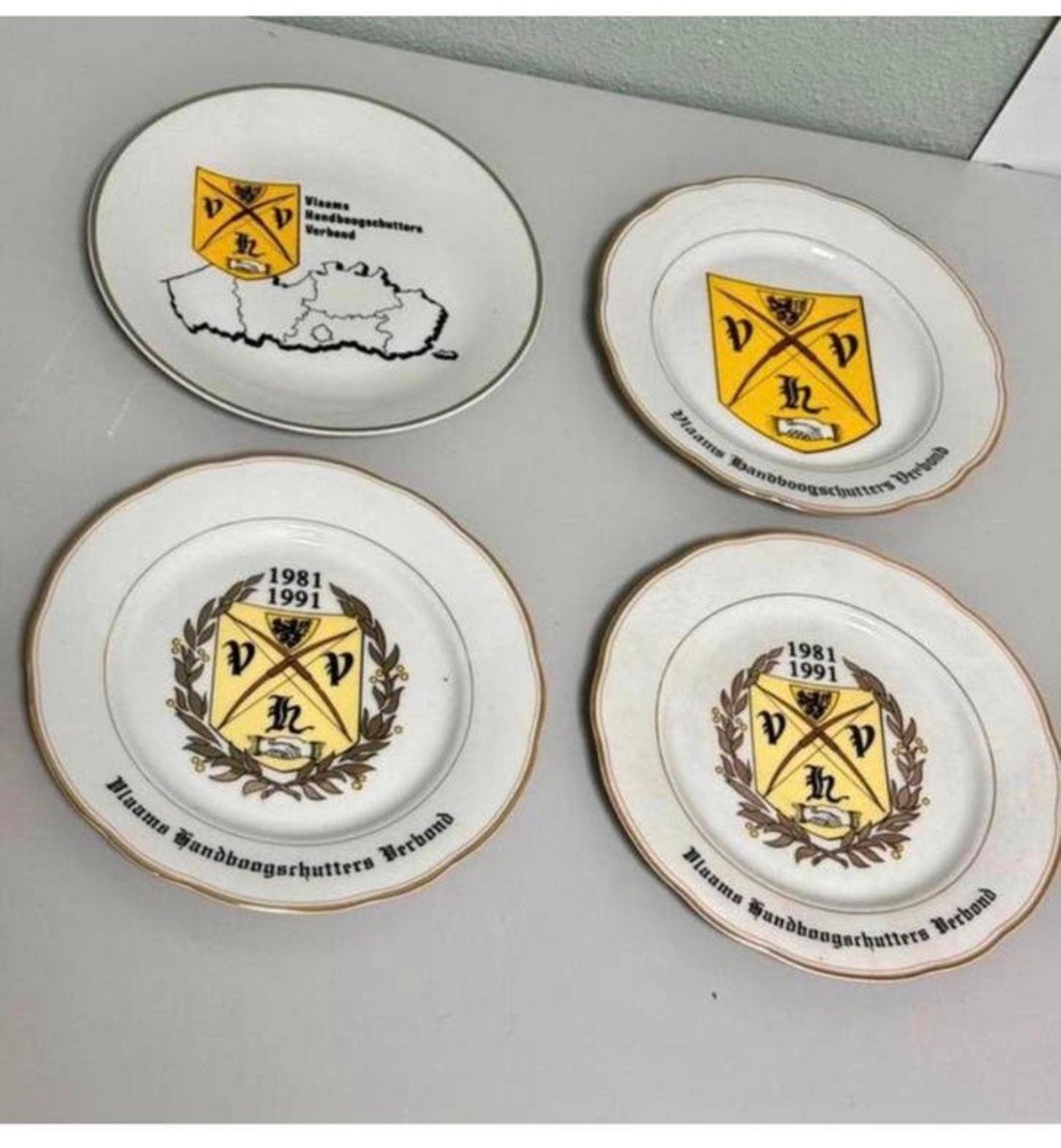 4 Bord Vlaams Handboogschutters Verbond boogschutters belgie, Antiek en Kunst, Ophalen of Verzenden