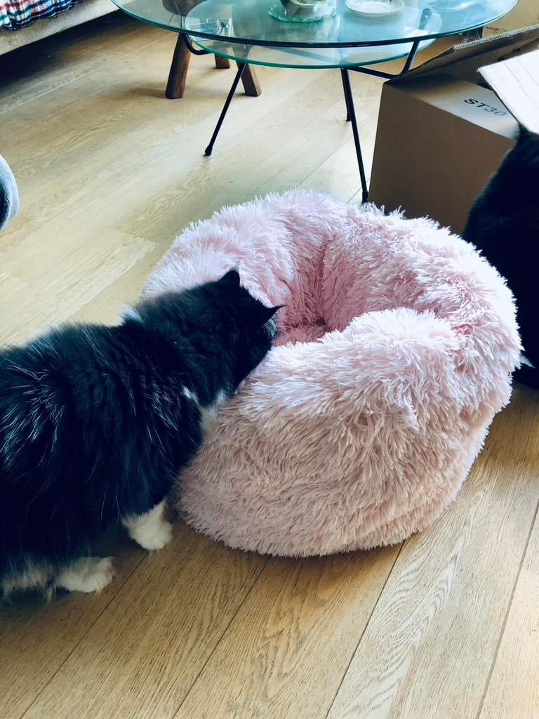 Grand panier rose pour chien ou chat en forme de beignet, Enlèvement, Comme neuf, Autre