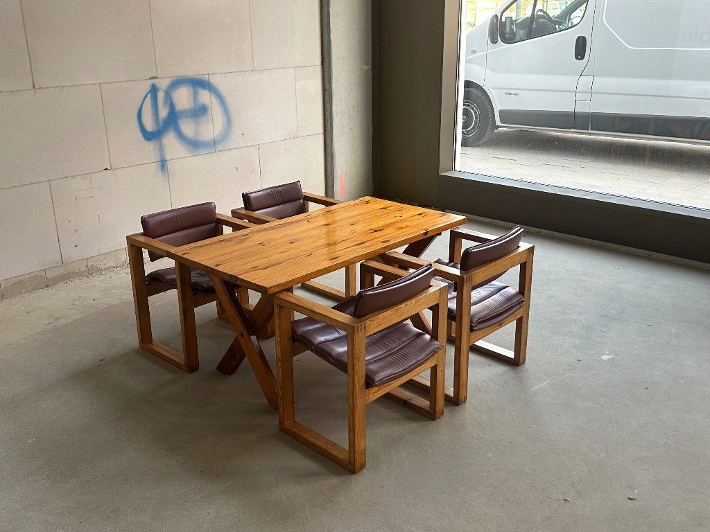 Ate van Apeldoorn | Hattem Hout | table à manger | 4 chaises, Maison & Meubles, Brutalist, Brun, Enlèvement, Utilisé