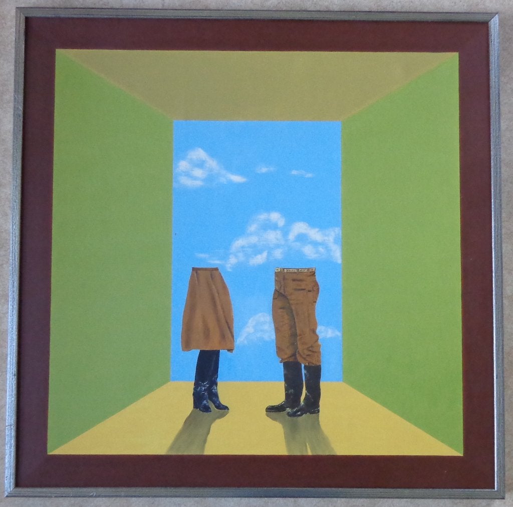 ONBEKEND / SURREALISME / OLIEVERF DOEK / 103x103cm / KADER, Ophalen, Figuren, Handgeschilderd, Olieverf