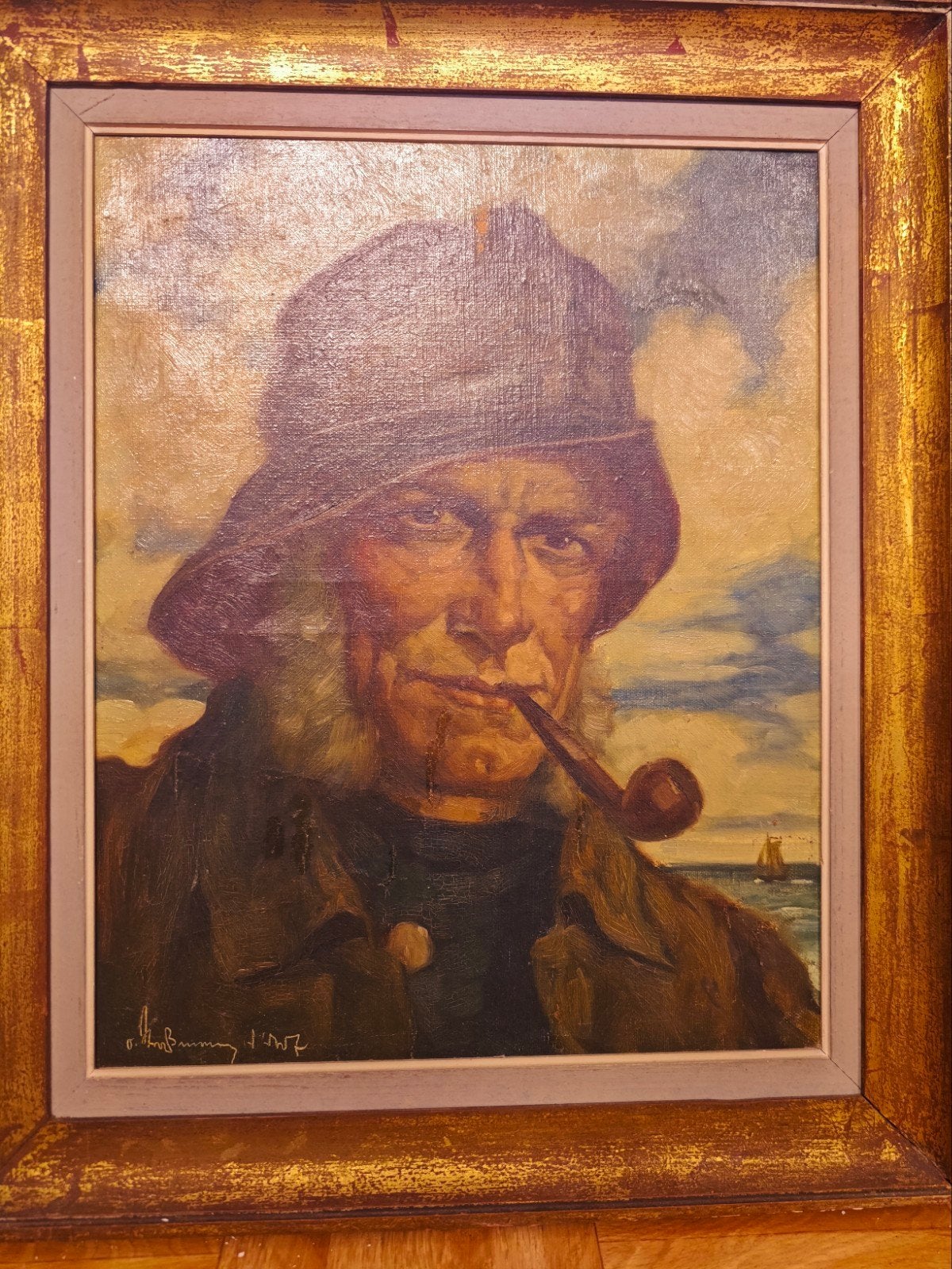 Visser met pijp Otto Strassmann (1927) – Olie op doek
	• Vis, Antiquités & Art, Enlèvement ou Envoi, Daté, Peinture à l'huile