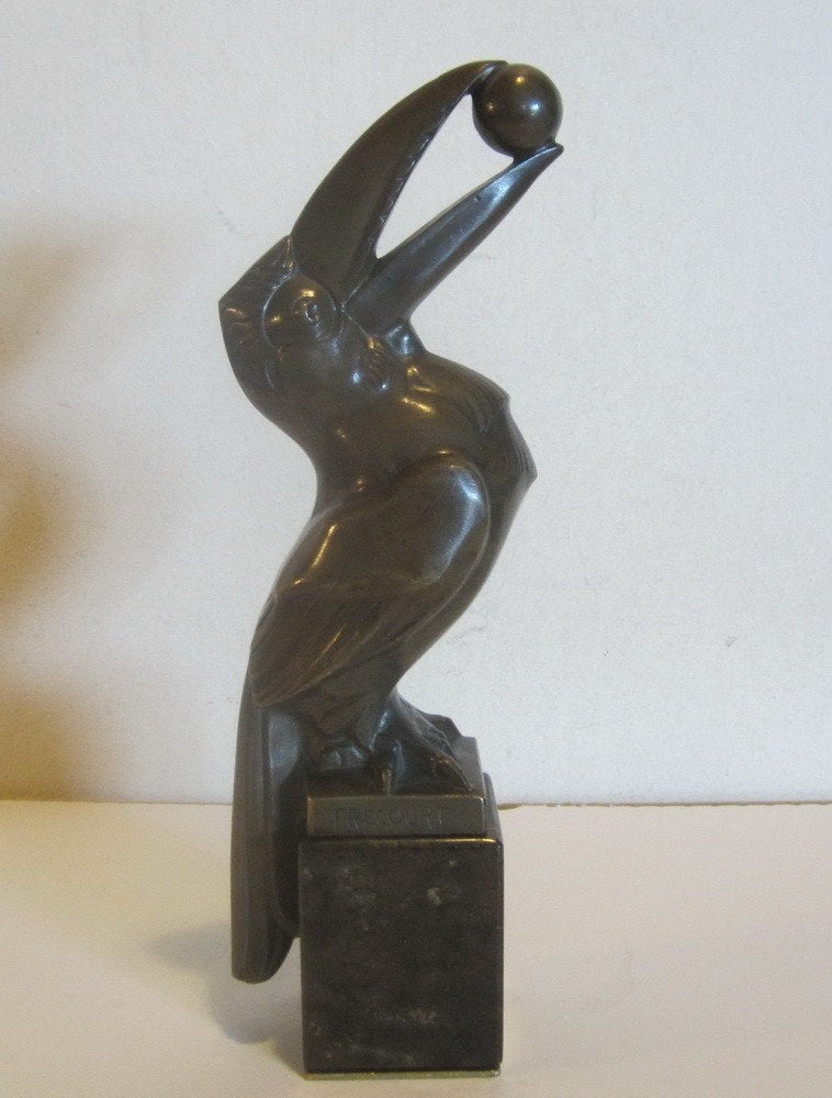 Bronze art déco de Maurice Frécourt, France, toucan, Antiquités & Art, Statue, Enlèvement ou Envoi, Art deco, Oiseau