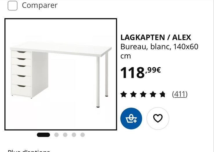 Bureau IKEA blanc avec caisson Alex (Chaise OFFERTE), Comme neuf, Enlèvement, IKEA, Réglable en hauteur