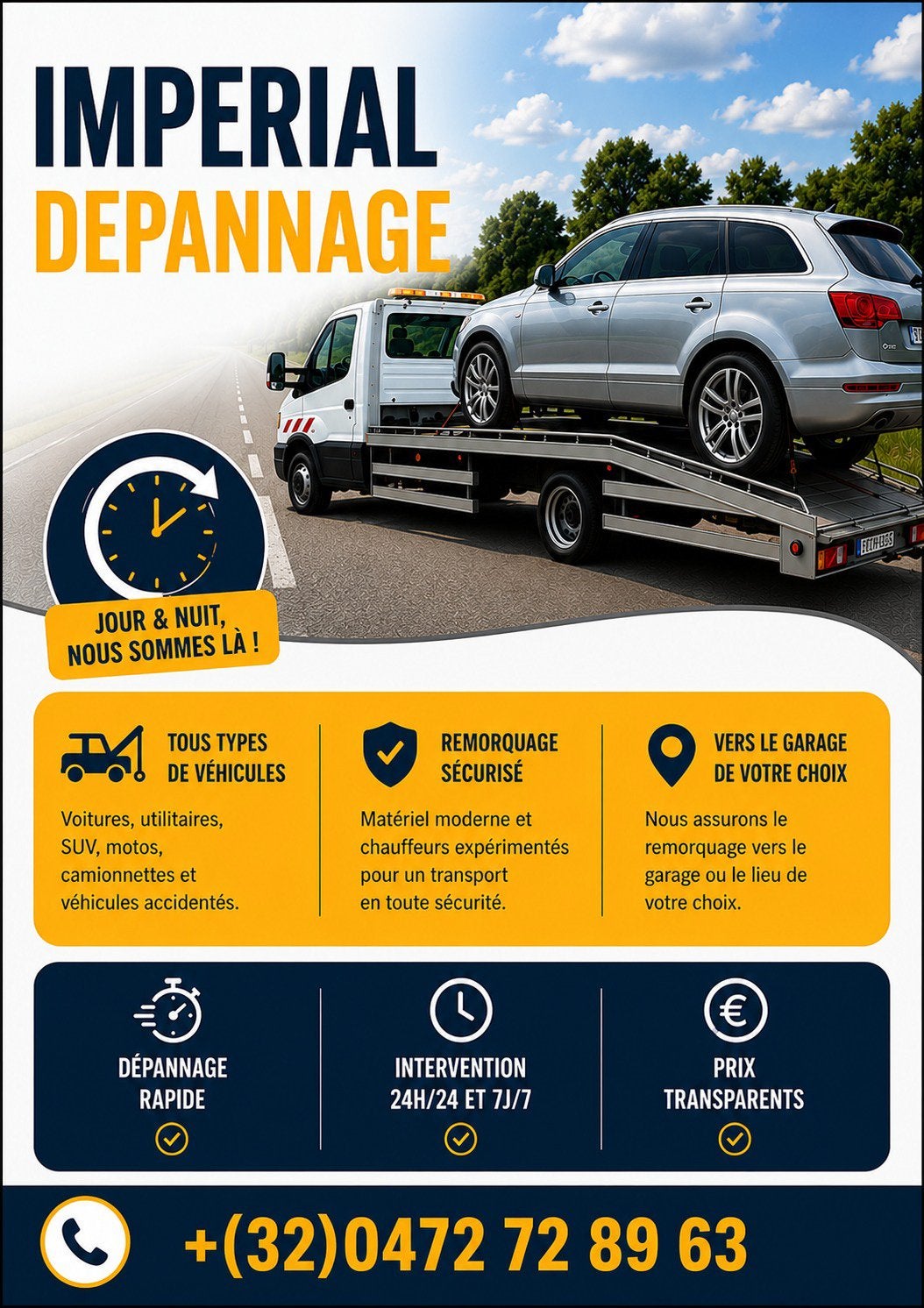 Dépannage Vehicule 24h/24 – 7/7 Partout en Belgique, Service 24h/24, Autres travaux