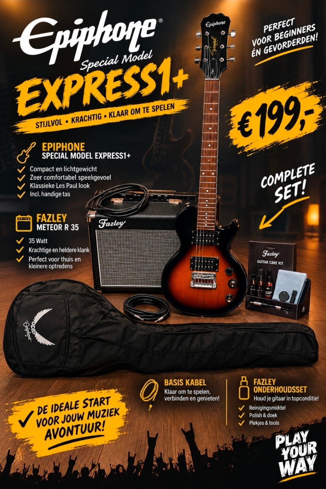compleet set epiphone en fazley, Gebruikt, Epiphone, Met versterker, Ophalen of Verzenden