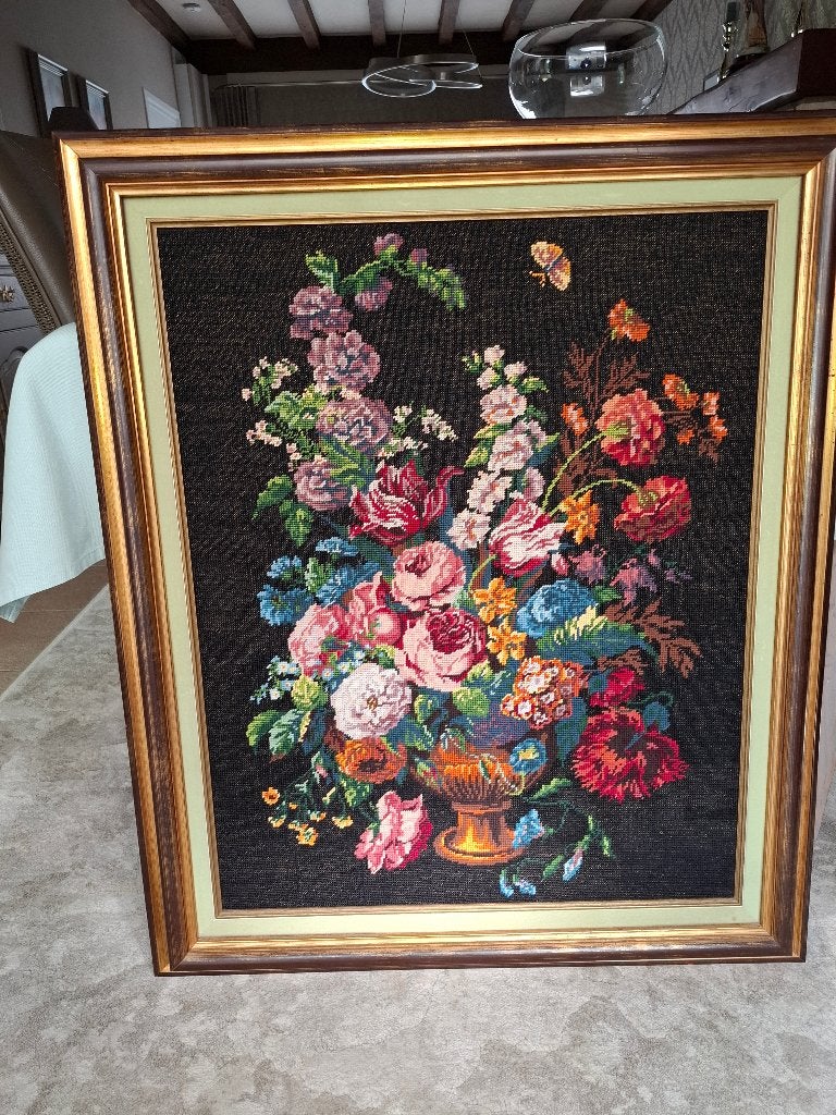 Schilderij in halve kruisjessteek (geborduurd), Hobby & Loisirs créatifs, Enlèvement, Utilisé, Broderies à la main, Fil à broder ou Soie
