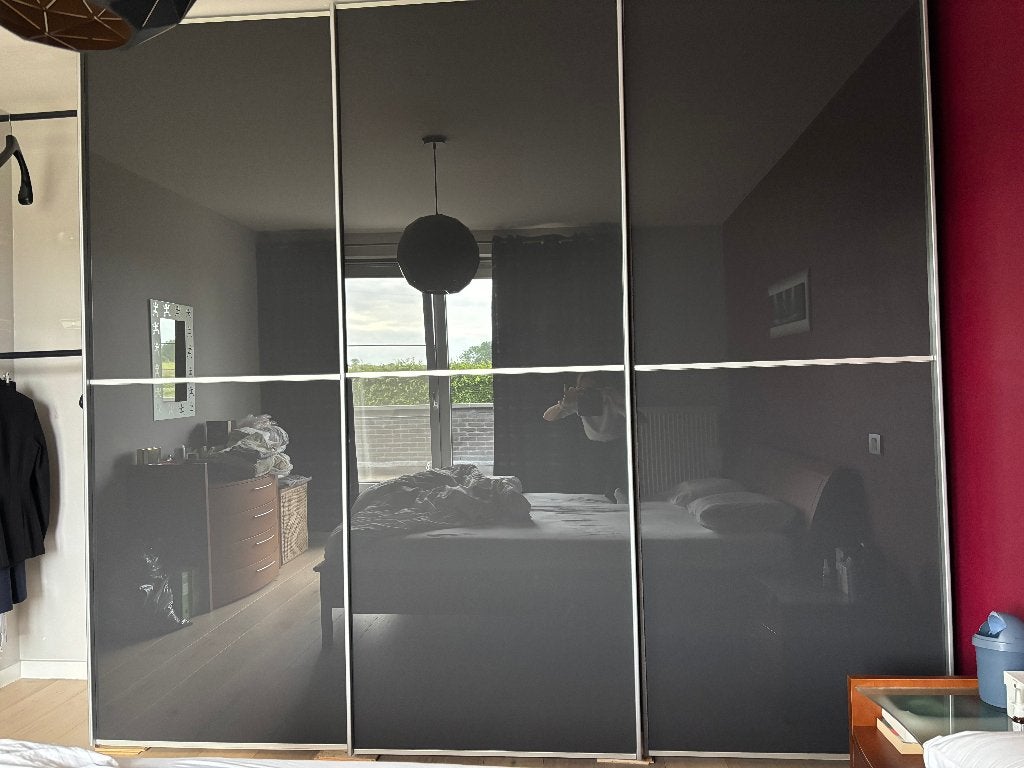 Kleerkast Wengé imitatie/antracietglas - HXBXD 240/270/69 cm, Ophalen, Met deur(en), 200 cm of meer, Zo goed als nieuw
