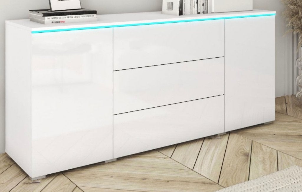 Modern Wit Hoogglans Dressoir, Ophalen, Met lade(s), 150 tot 200 cm, Nieuw