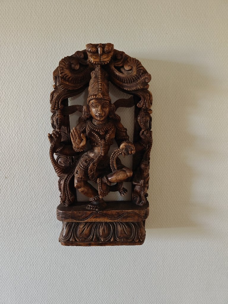 Statue indienne en bois sculptée à la main — Shiva Nataraja, Statue, Bois, Brun, Asie