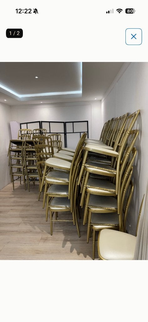 chaises Napoléon dorées à vendre, Enlèvement ou Envoi, Autres couleurs, Comme neuf, Cinq, Six Chaises ou plus