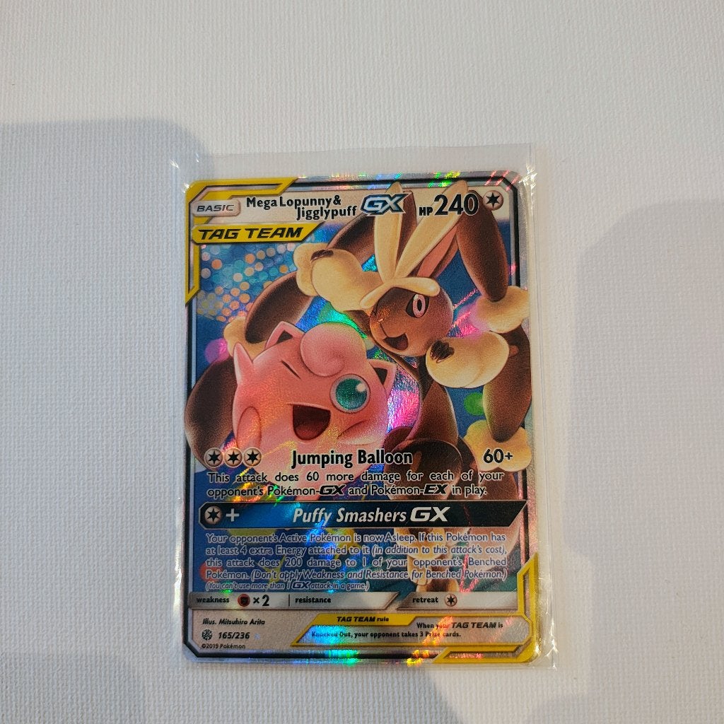 Pokemon kaart Mega lopunny & jigglypuff GX, Hobby en Vrije tijd, Verzamelkaartspellen | Pokémon, Ophalen, Zo goed als nieuw, Losse kaart