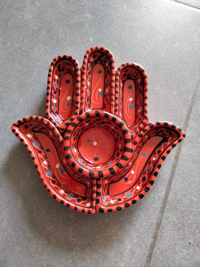handgeschilderde keramieken serveerschaal (Hand van Fatima), Ophalen
