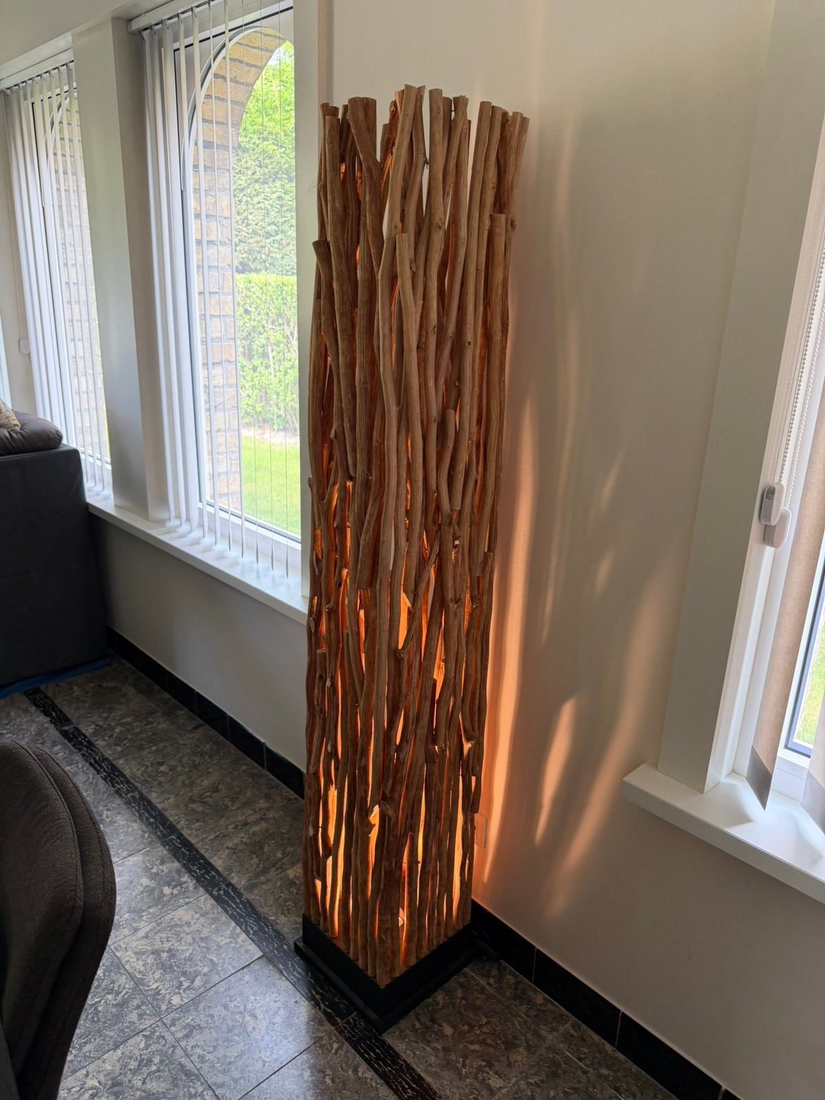Staanlamp hout met led, Enlèvement, Comme neuf