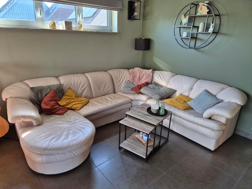 Lederen zetel, gebroken wit, 250 x 300cm, Huis en Inrichting, Ophalen, Zo goed als nieuw, Leer