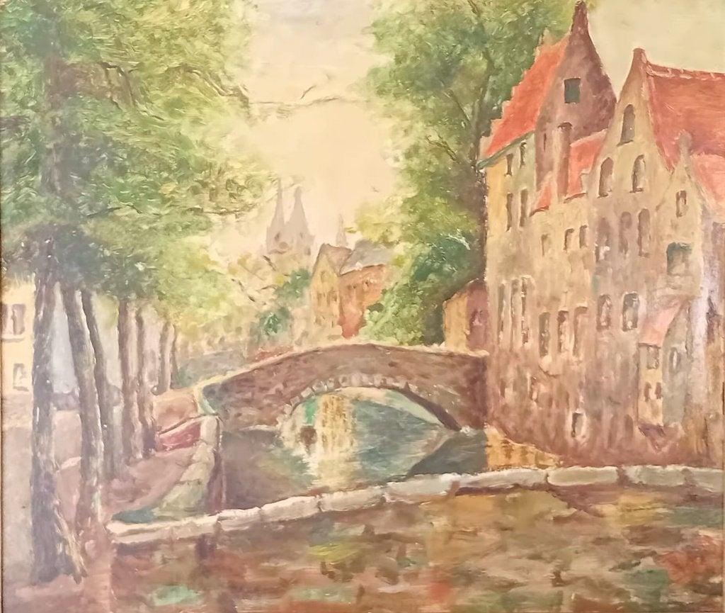 'Brugse Reien' door L. De Brabander  - Olieverf op doek, Antiek en Kunst, Kunst | Schilderijen | Klassiek, Ophalen