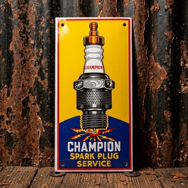 Emaille Plaat CHAMPION Bougies Reclamebord Vintage Garage F1, Envoi, Utilisé, Panneau publicitaire
