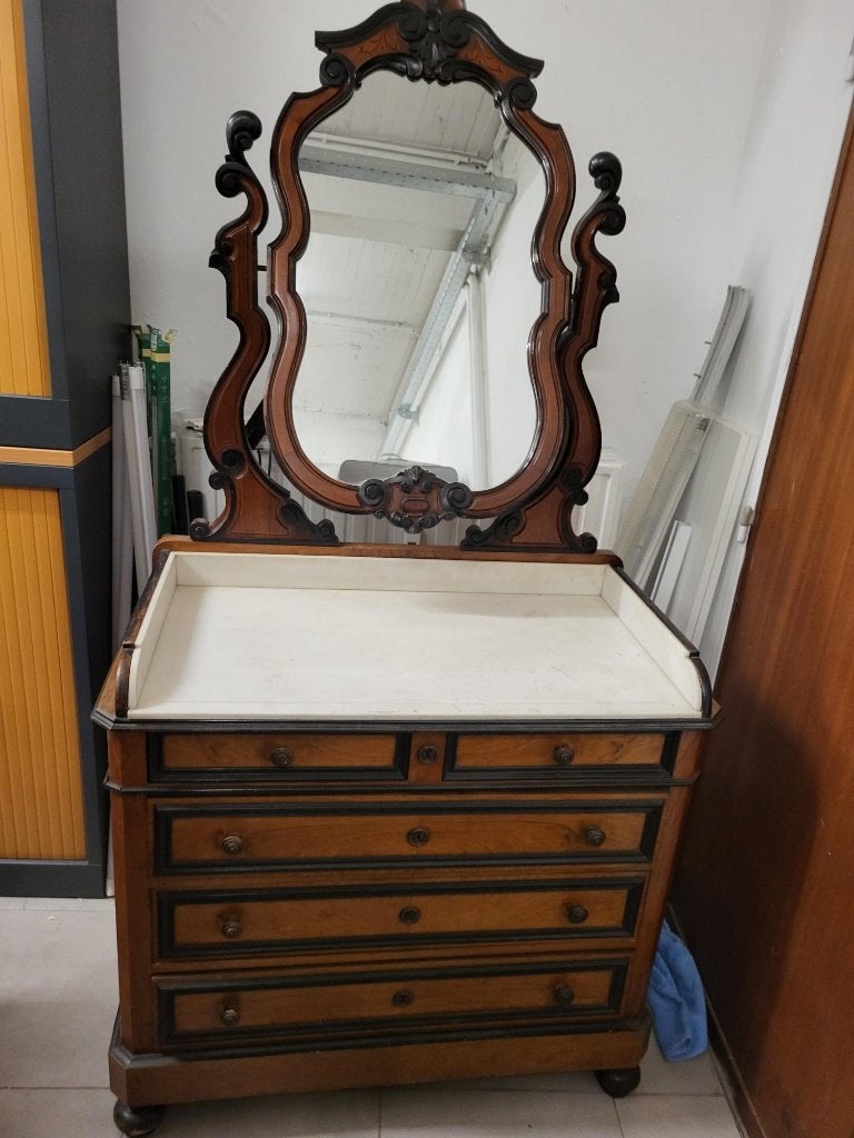 antiek dressoir met spiegel en marmeren blad, Enlèvement