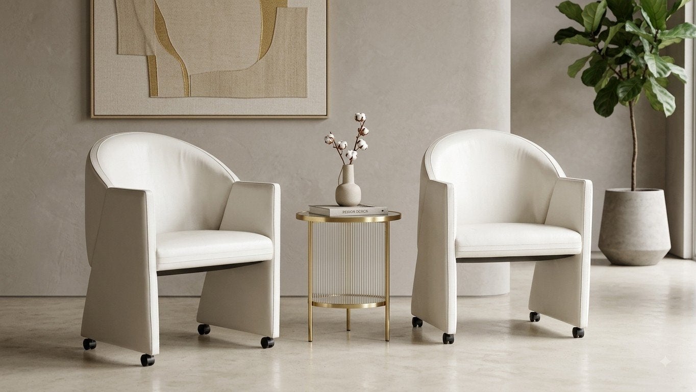 Paar lichtgrijze off white Lederen vintage designfauteuils, Ophalen
