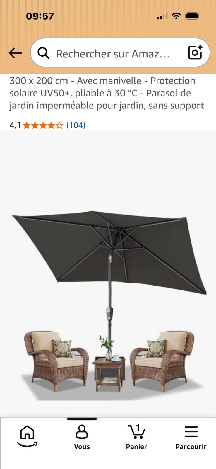 Parasol + pied en marbre +housse du parasol, Enlèvement, Comme neuf, Inclinable
