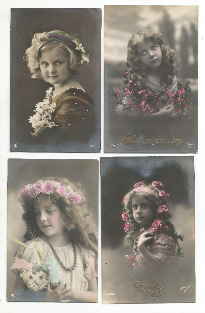 4 ANTIEKE KINDER POSTKAARTEN 1911/12/13, Verzamelen, Postkaarten | Themakaarten, Ophalen of Verzenden, Voor 1920, Gelopen, Kinderen