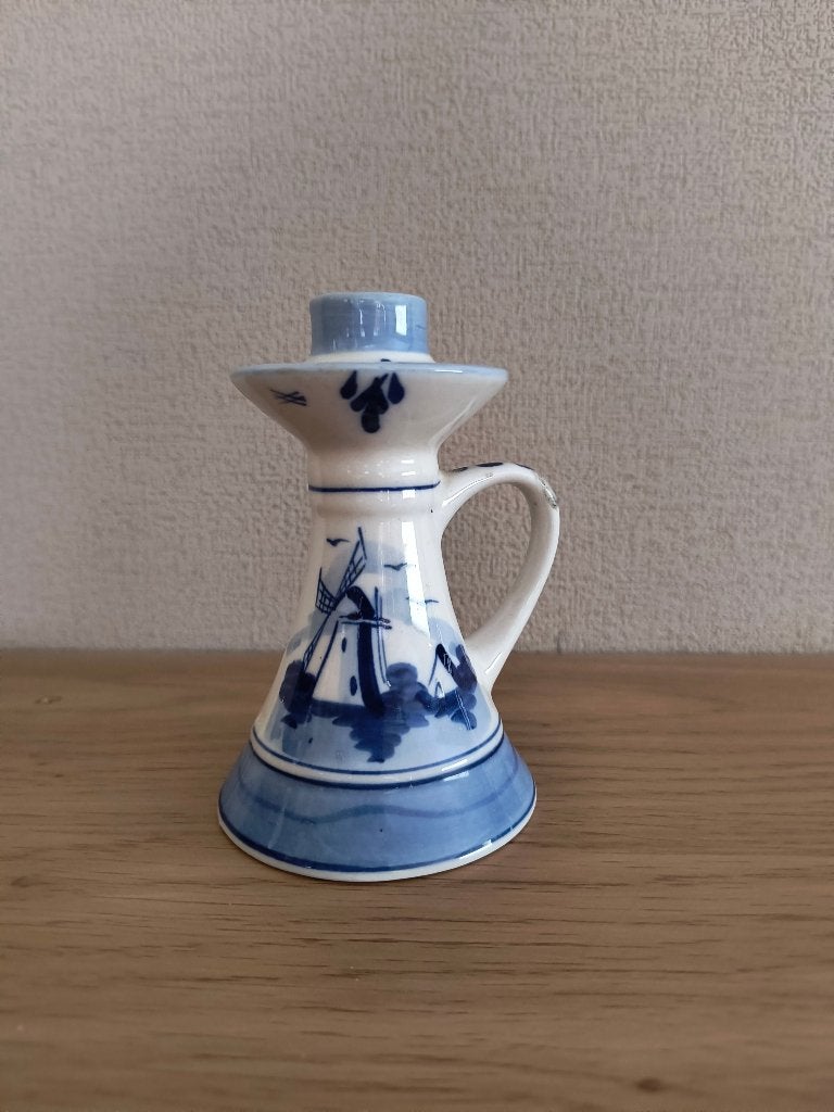 Vintage Delfts handgeschilderde kandelaar, Antiek en Kunst, Antiek | Kandelaars, Overige materialen, Ophalen