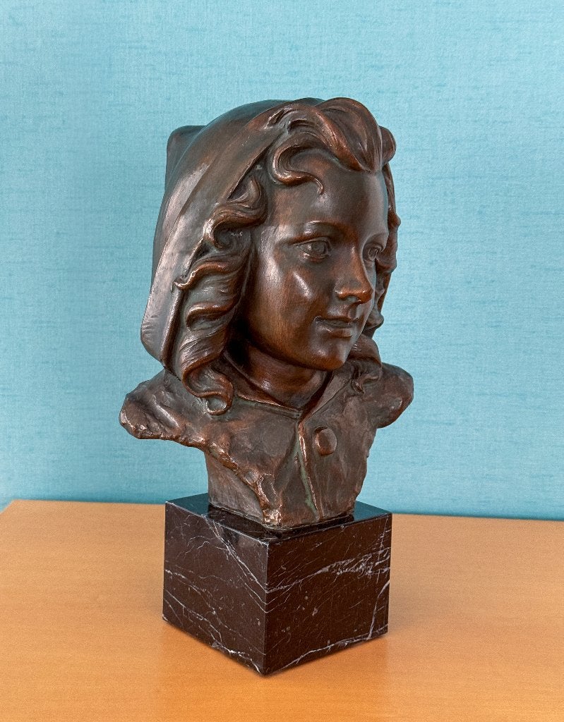 Sculpture buste de femme de Johannes DOMMISSE, Enlèvement, Bronze