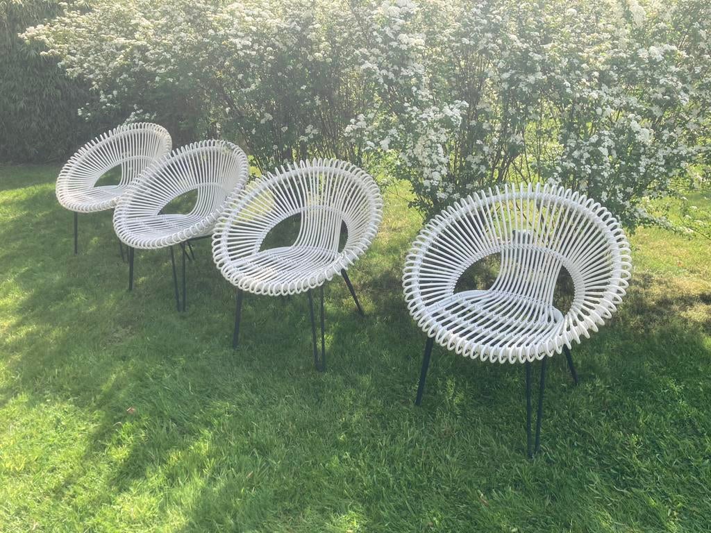 4 Vincent Sheppard witte zetels in rotan - outdoor Roy lazy, Tuin en Terras, Ophalen, 4 zitplaatsen, Gebruikt, Rotan