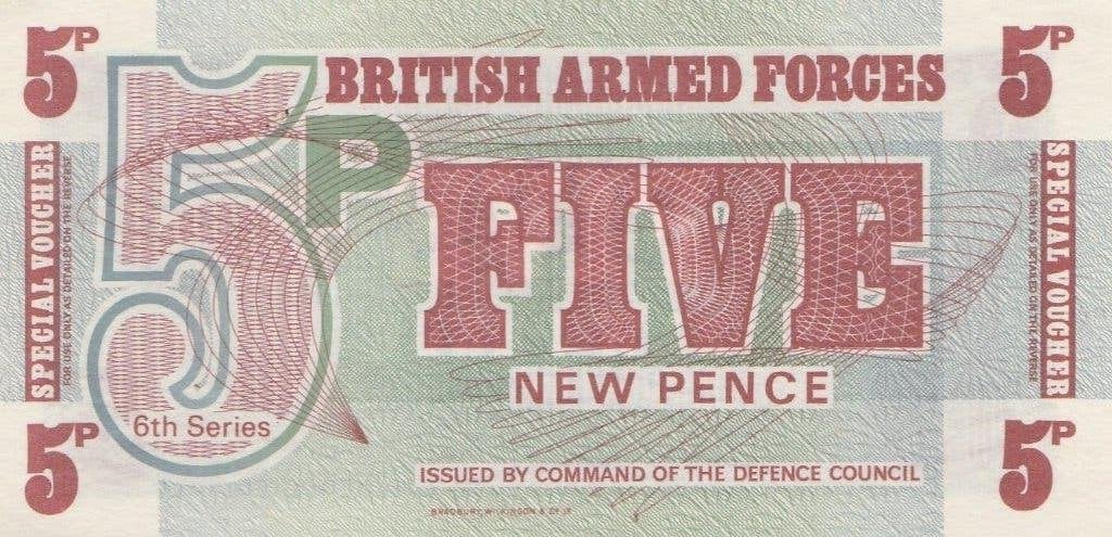 De 5 New Pence British Armed Forces 6th Series (1972-1979), Ophalen of Verzenden, Overige landen, Los biljet