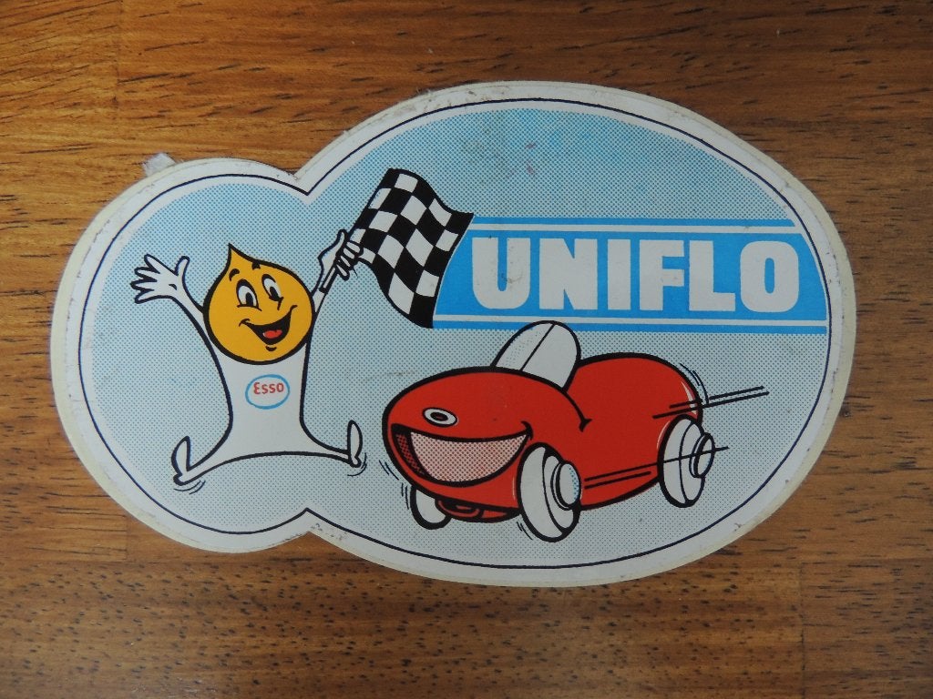 Retro / Vintage esso uniflo racing team sticker, Verzamelen, Verzenden, Zo goed als nieuw