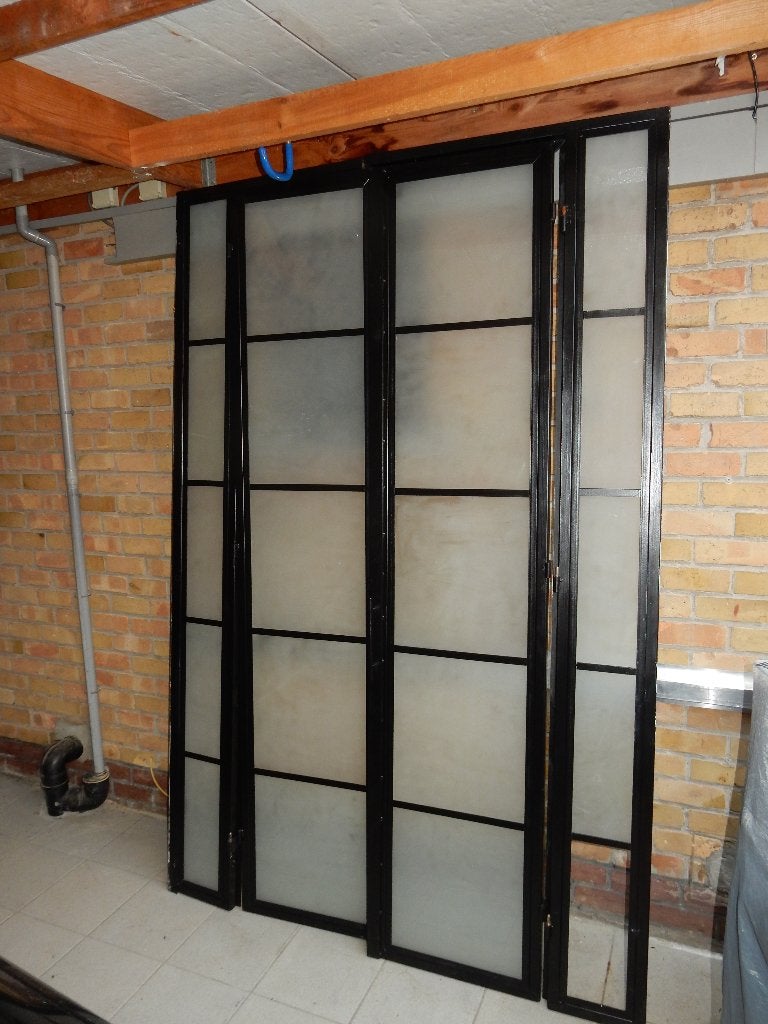 Metalen wand in glas  met draaideuren., Doe-het-zelf en Bouw, Glas en Ramen, Ophalen, Gebruikt, Overige typen, 160 cm of meer