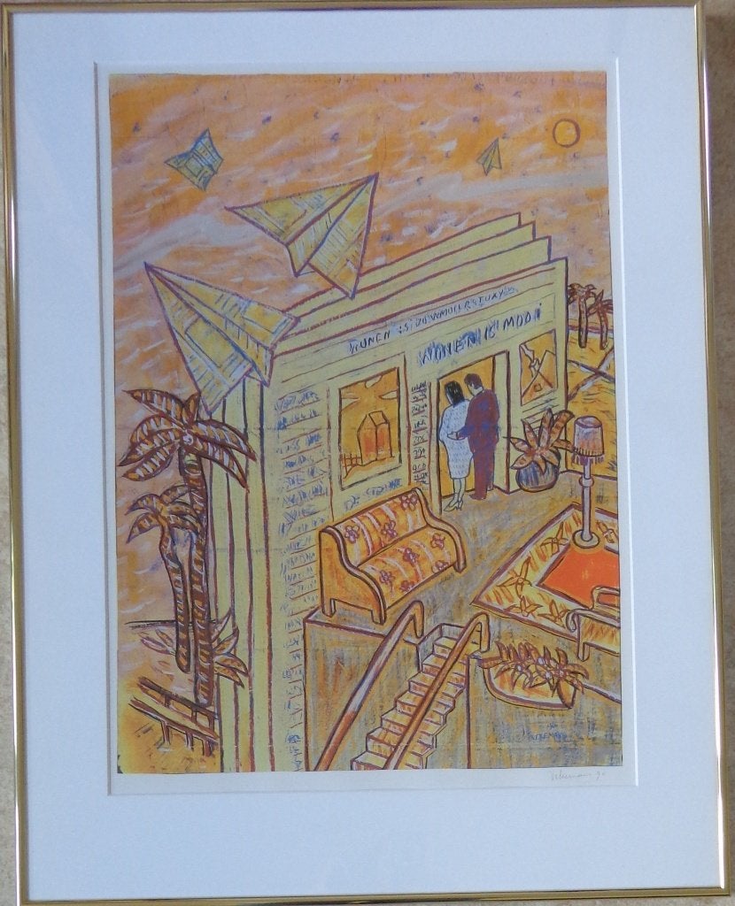 BRUNO VEKEMANS / WONEN IS MOOI / OFFSETLITHO / 77x60cm KADER, Antiquités & Art, Avec verre, Enlèvement, Personnages et figures fantastiques