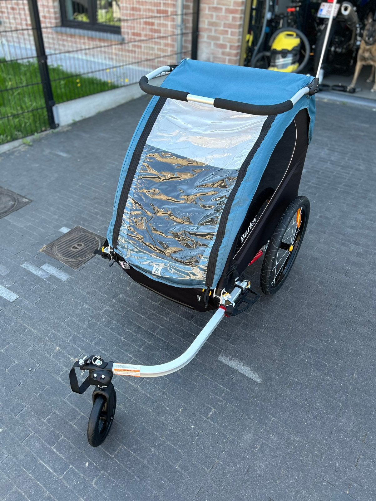 Burley Encore X fietskar voor 2 kinderen incl. Stroller kit, Fietsen en Brommers, Ophalen, Vering, Zo goed als nieuw, Kinderkar