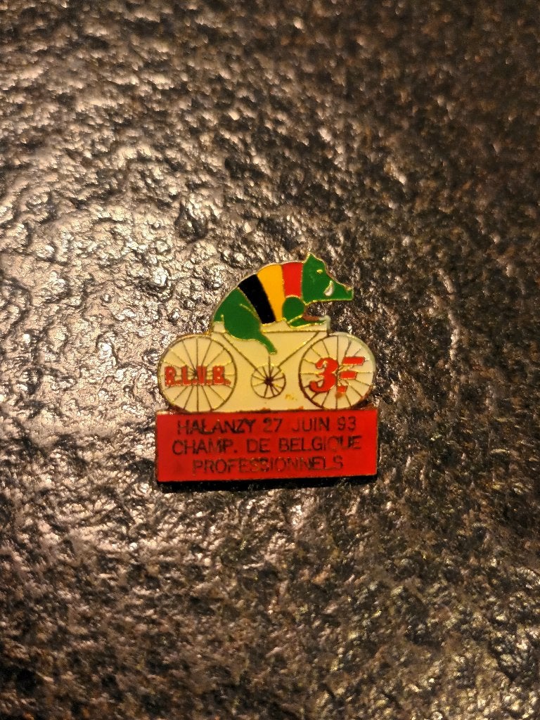 Pin - Belgisch kampioenschap wielrennen - Halanzy 1993, Verzamelen, Verzenden, Zo goed als nieuw, Sport, Speldje of Pin