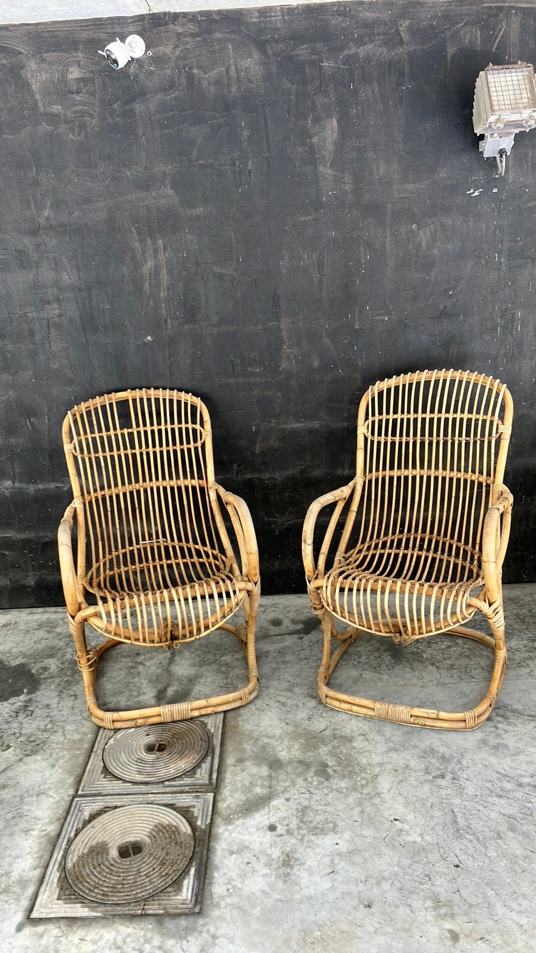 2 rotan zetels vintage, Tuin en Terras, Tuinstoelen, Ophalen, Gebruikt, Rotan