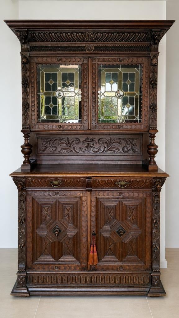 Antieke buffetkast met glas-in-lood – ca. 1900, Antiek en Kunst, Ophalen