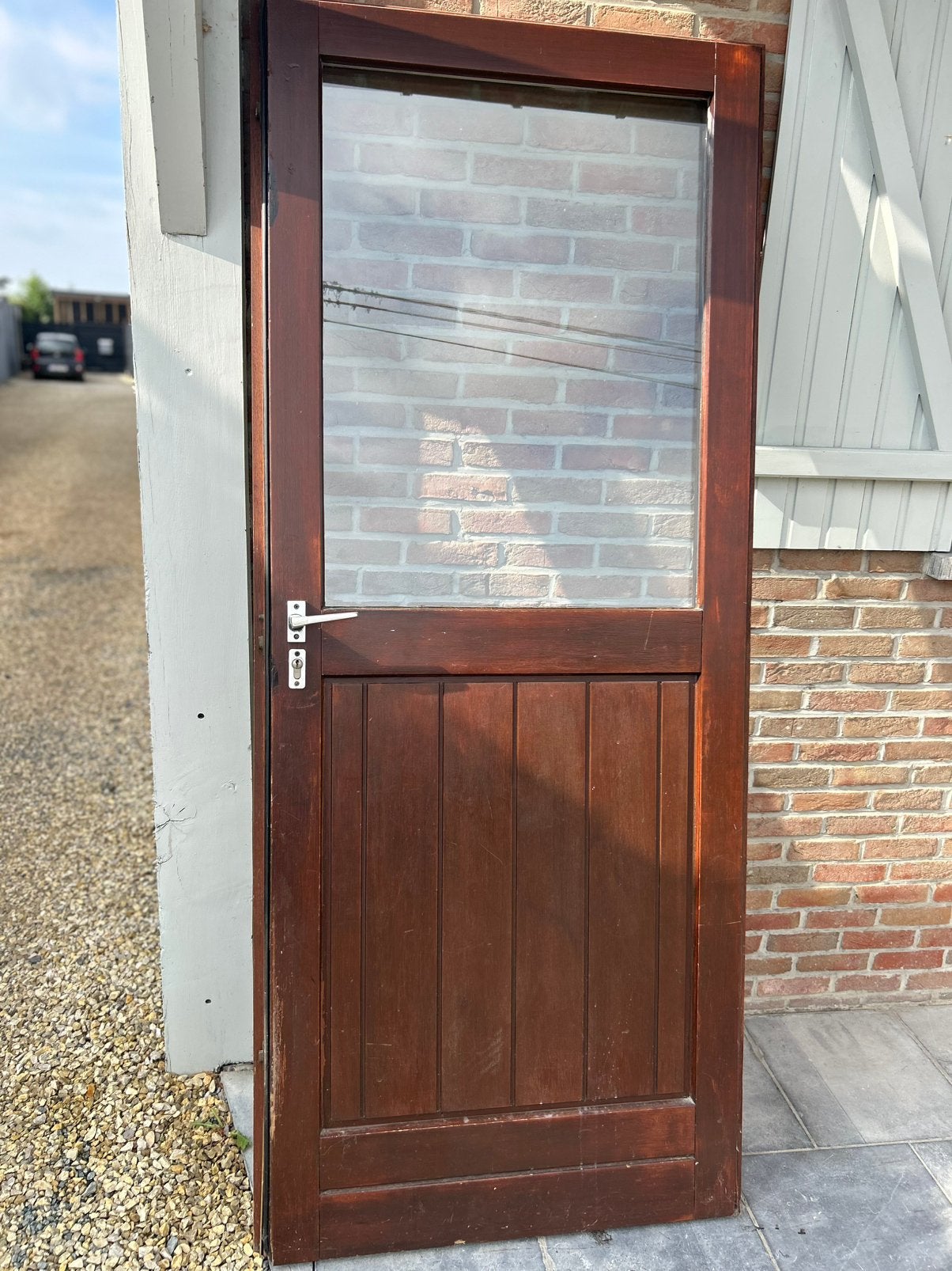 Gratuit porte extérieur bois et double vitrage, Doe-het-zelf en Bouw, Deuren en Vliegenramen, Ophalen, Gebruikt, 80 tot 100 cm