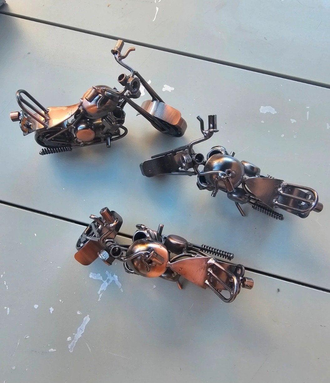 Set van 3 metalen motor sculpturen (moeren & bouten kunst) –, Enlèvement ou Envoi